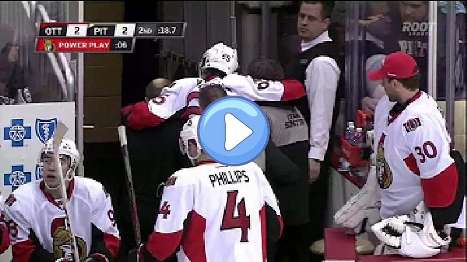 Play video: Erik Karlsson - Serious Injury - Left Achilles Laceration - February 13, 2013 Video thumb: Erik Karlsson - Serious Injury - Left Achilles Laceration - February 13, 2013